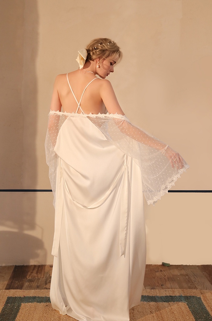 Long Nightgown  Sexy Backless Sash Polyester Adult Lingerie